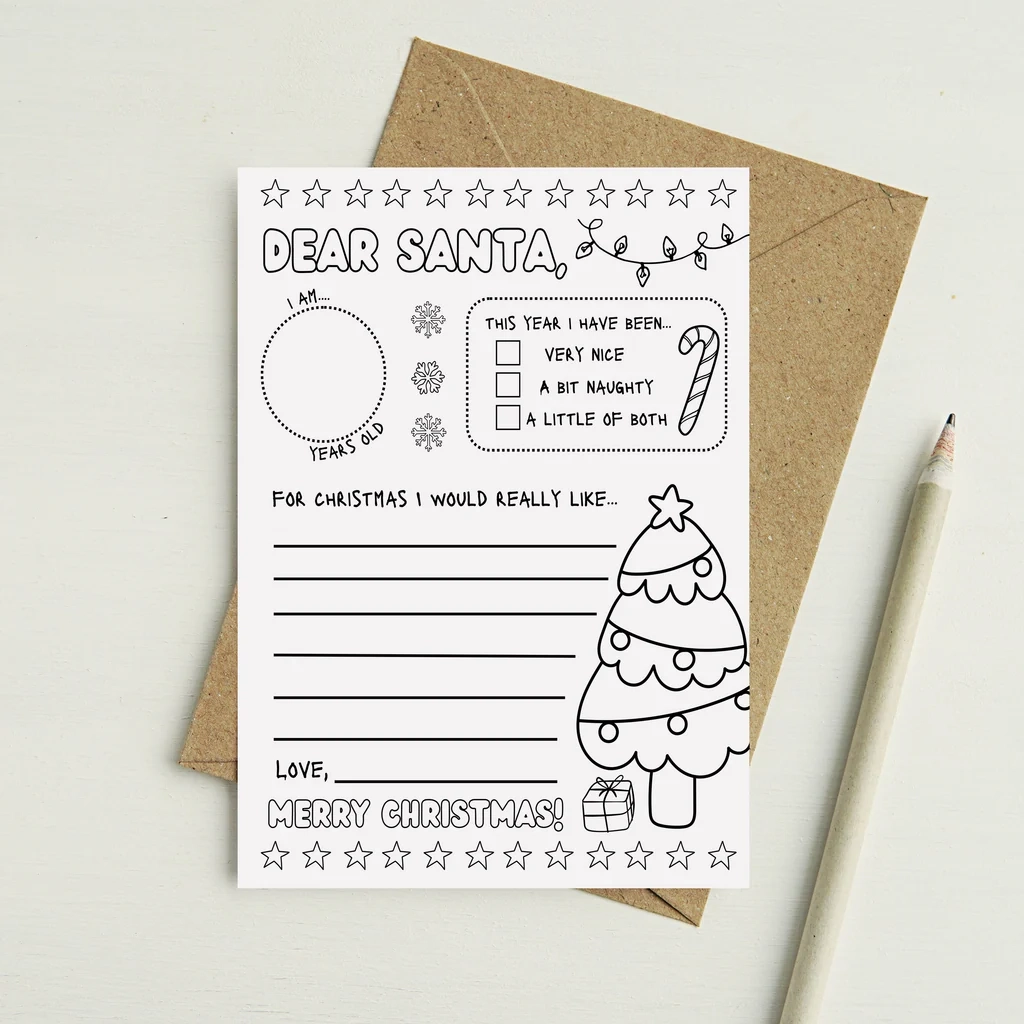 Printable Coloring Letter To Santa Template Ollie Hank