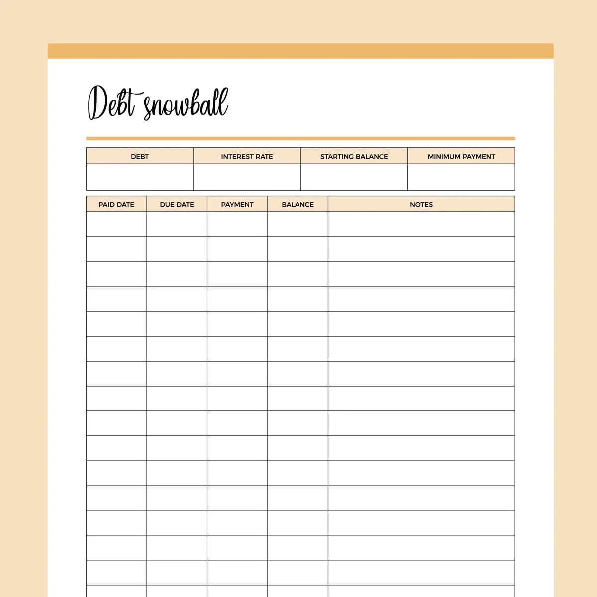 Debt Snowball Worksheet Printable