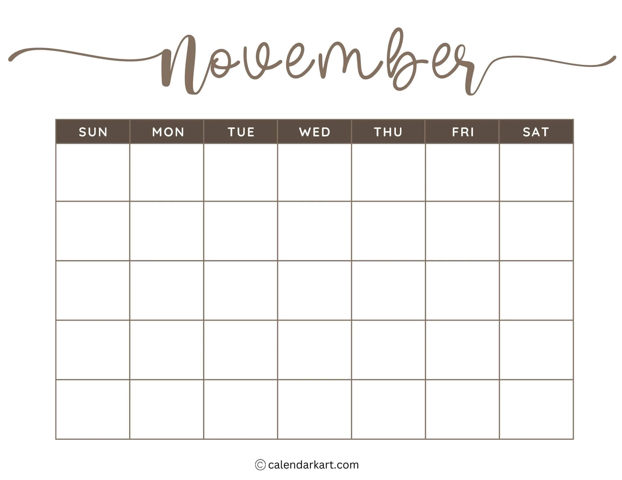 Ink Saver Blank Printable Calendar