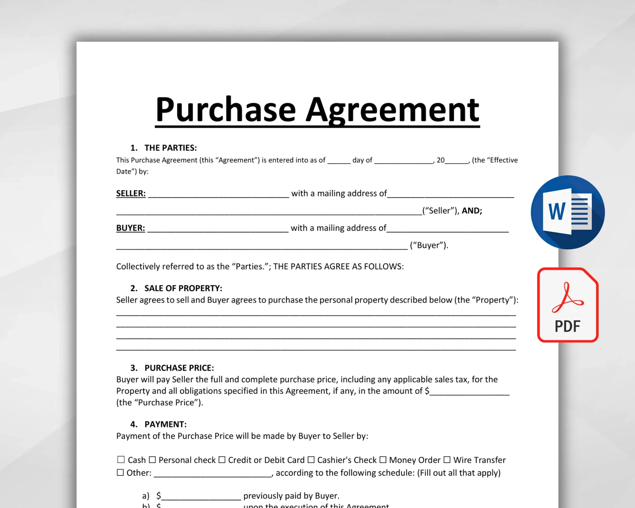 Printable Simple Sales Agreement Template