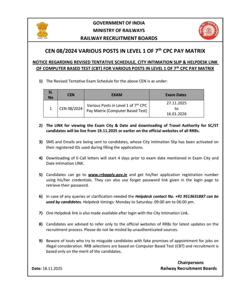 RRB Group D 2025 Notification 32438 Vacancies CBT Exam Pattern