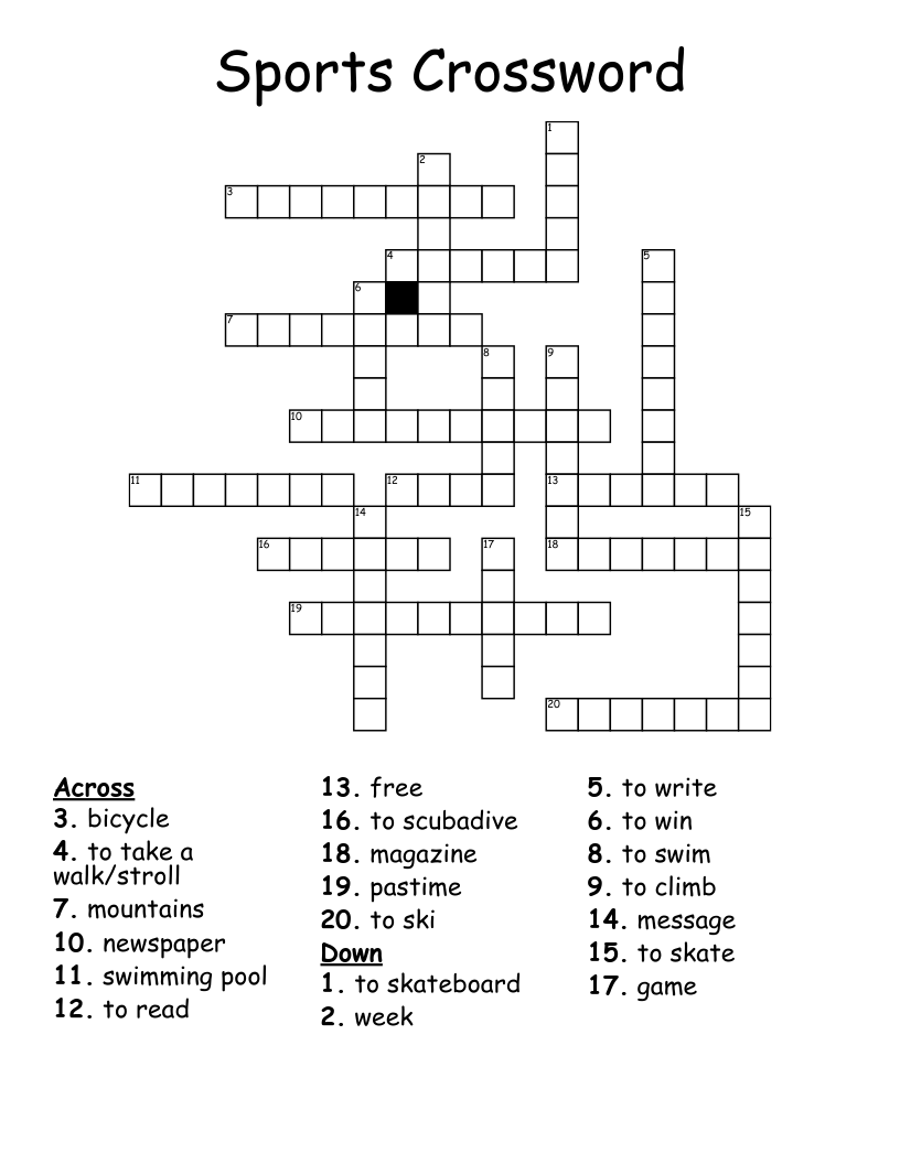 Printable Sports Crossword Puzzles 2025