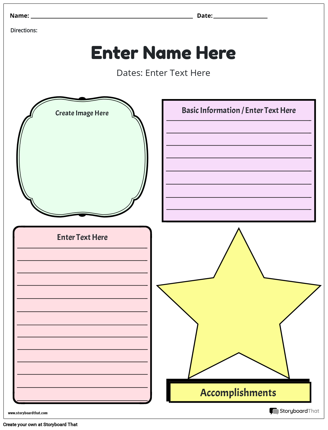 Storyboard That Biography Worksheet Templates