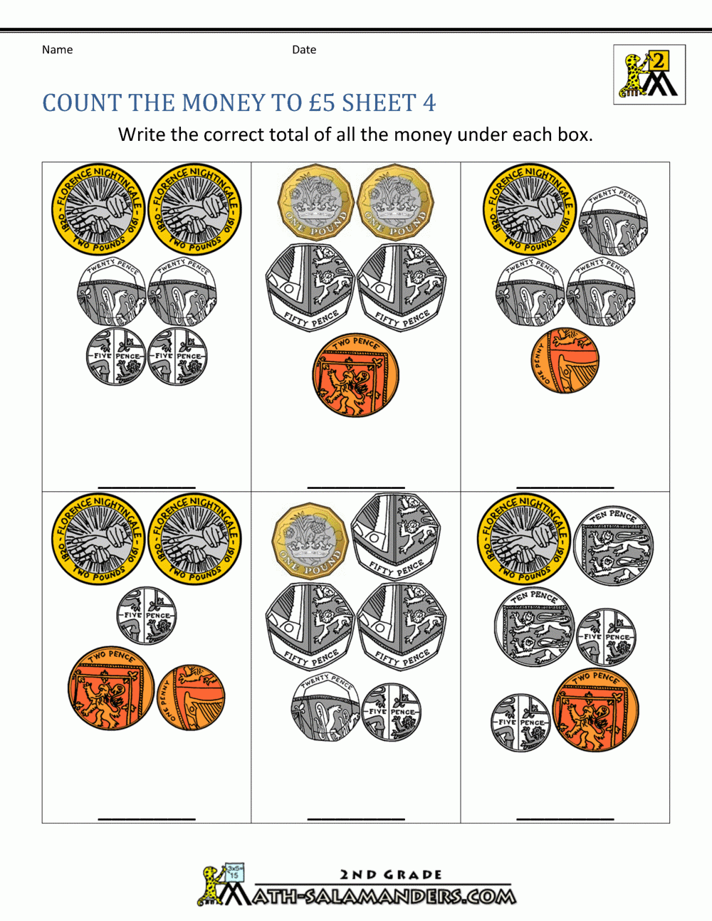 UK Money Worksheets To 5