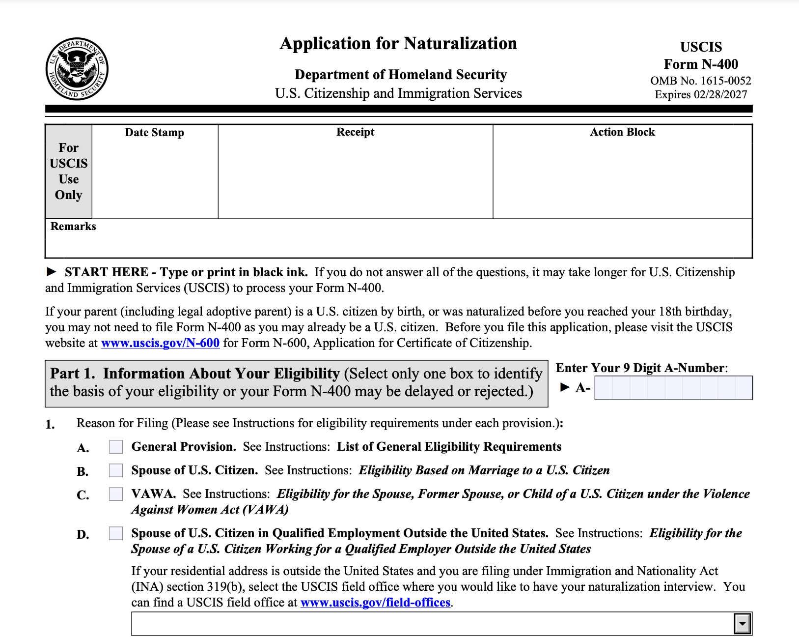 USCIS Form N 400 Application For Naturalization MotaWord