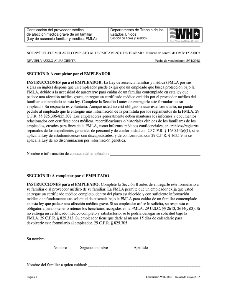 Printable Fmla Form Wh 380 E