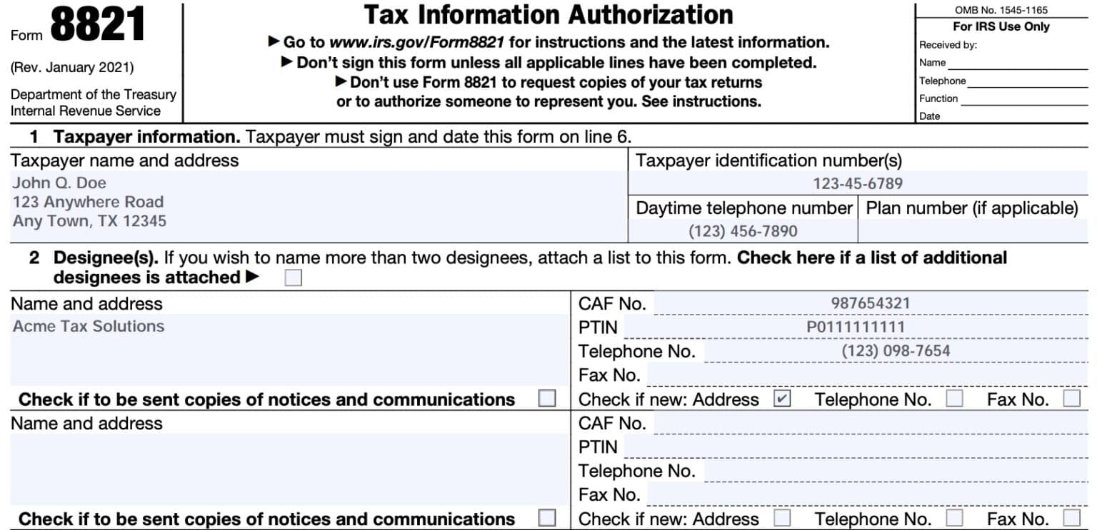 What Is Irs Form 8821 Printable