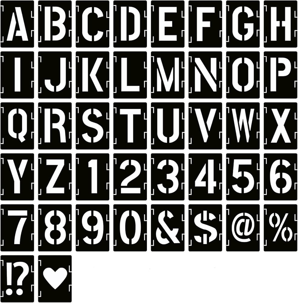 YEAJON 2 Inch Letter Stencils Symbol Numbers Craft Stencils 42 Pcs Reusable Alphabet Templates Interlocking Stencil Kit For Painting On Wood Wall 