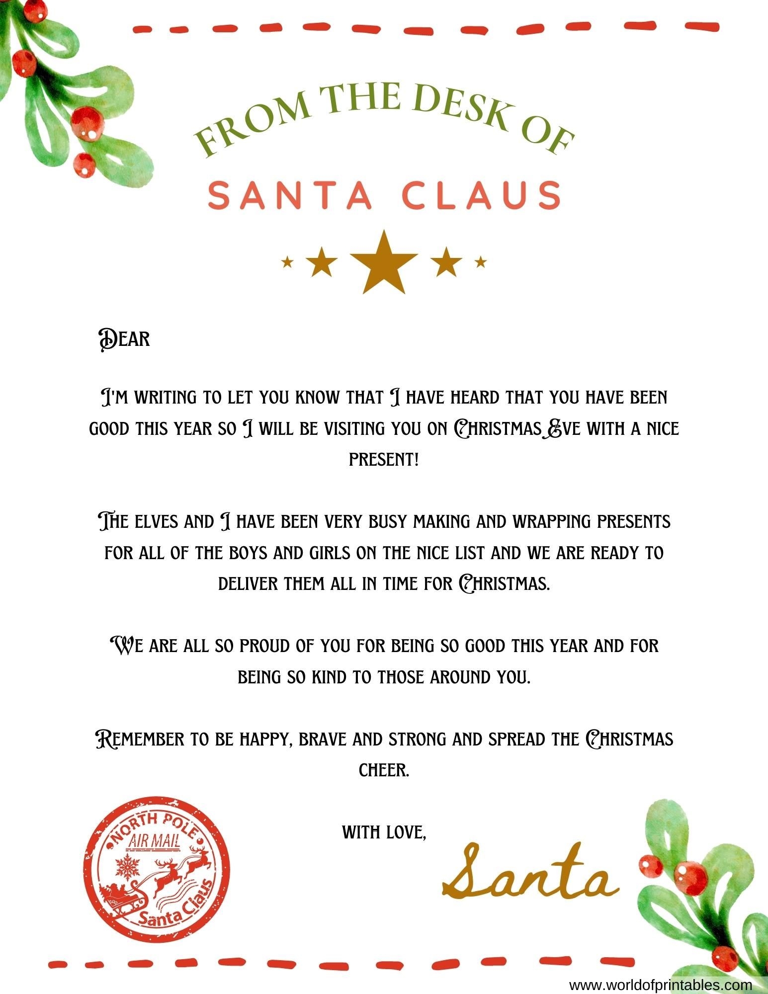 Free Printable Letters From Santa Claus Templates