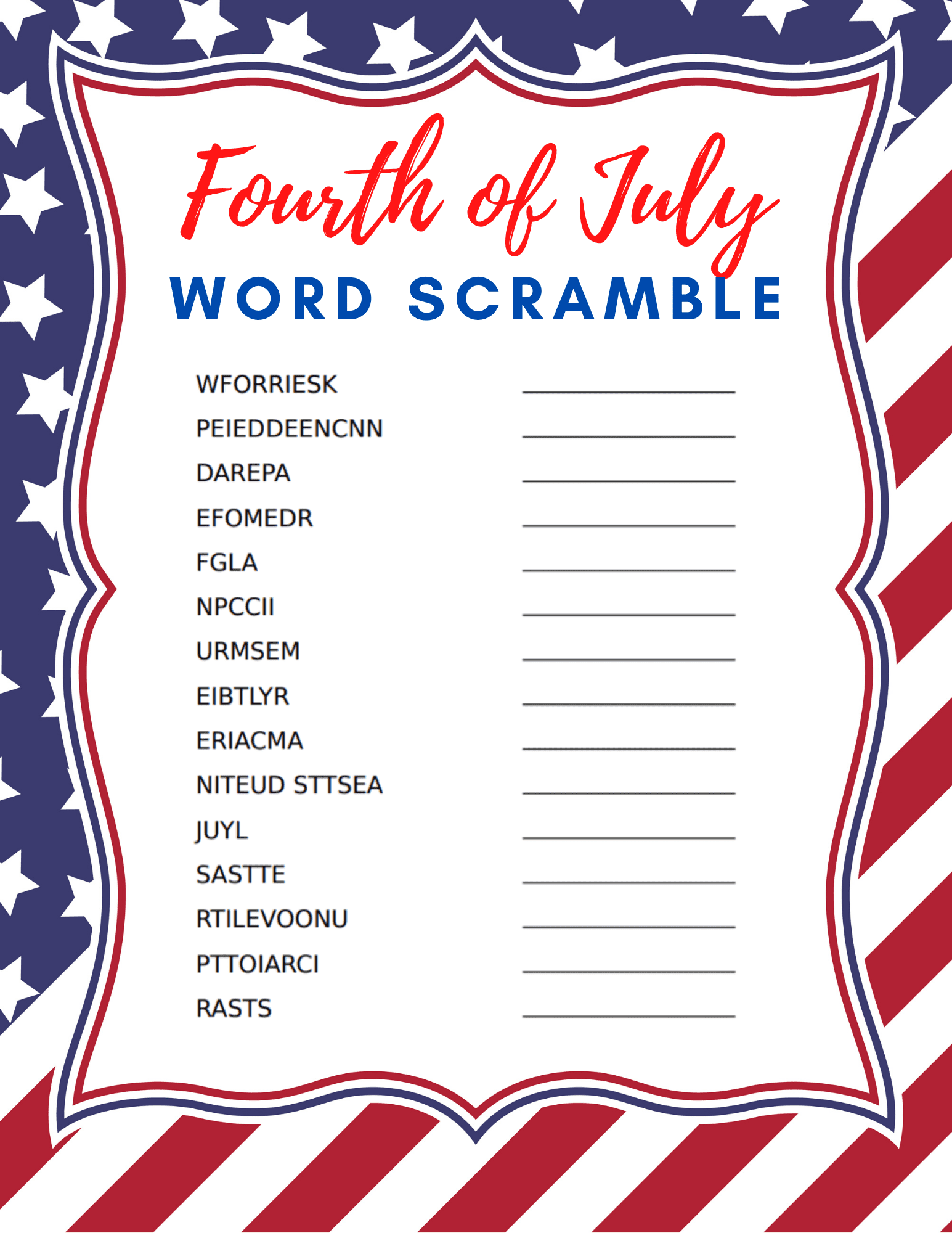 Free Printable 4th Of July Games