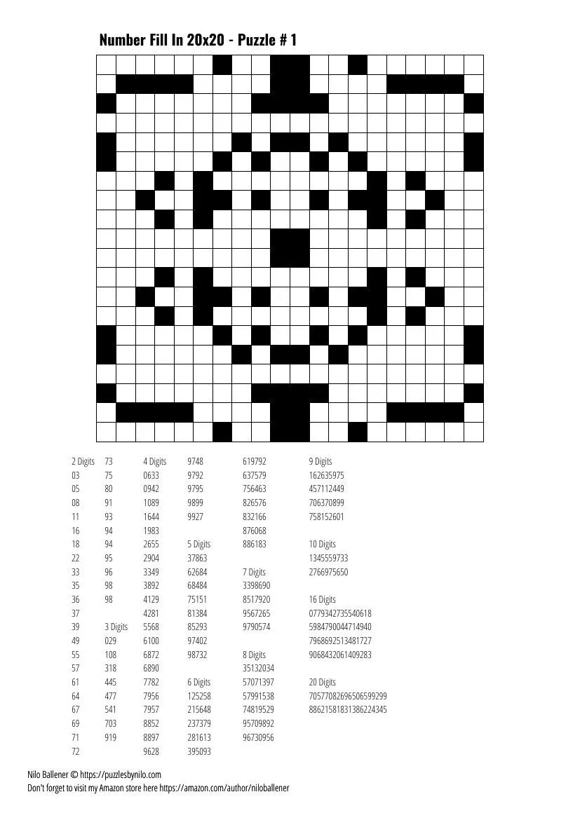 Number Fill In Puzzles Printable