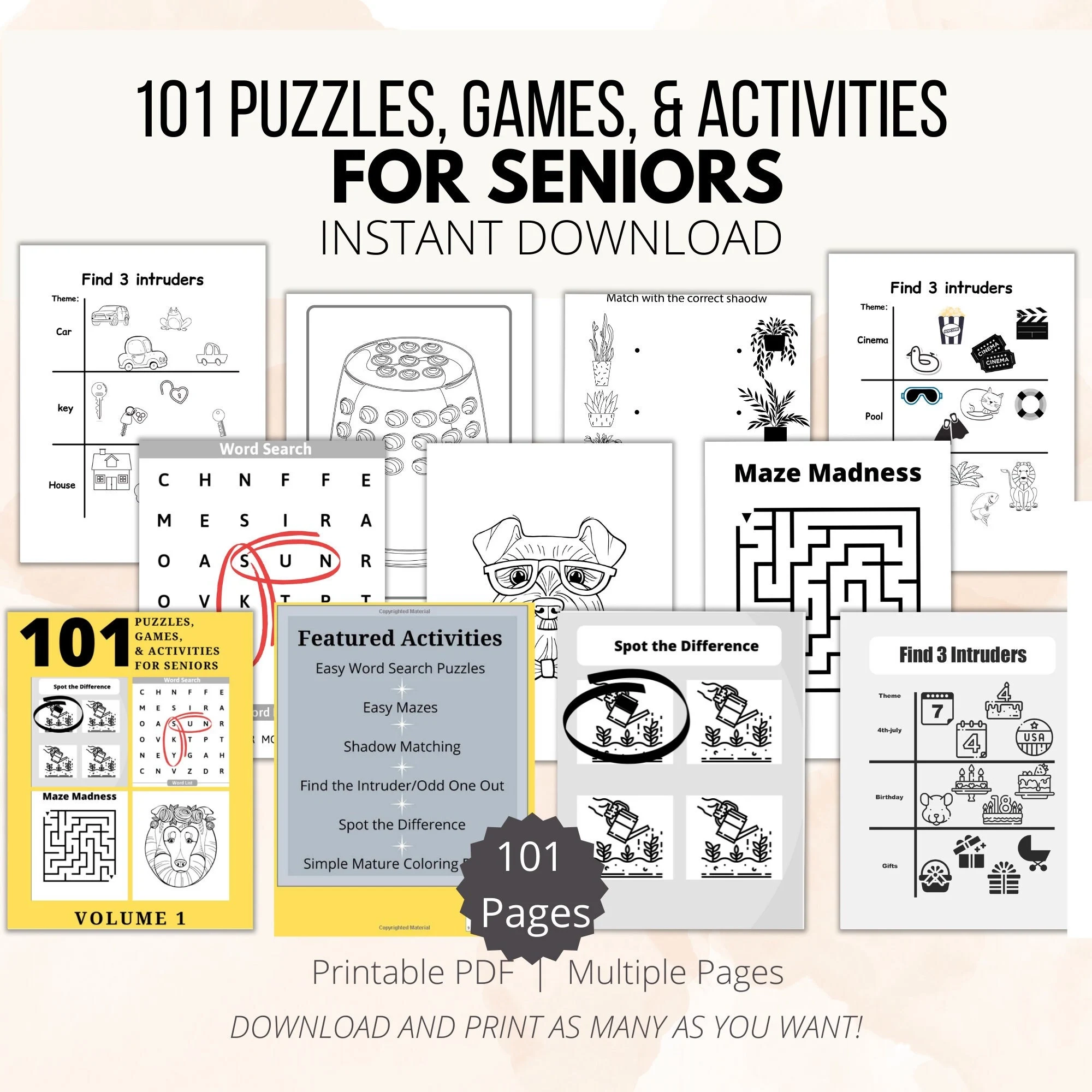101 Puzzles Activities For Seniors Large Print Fun Easy 