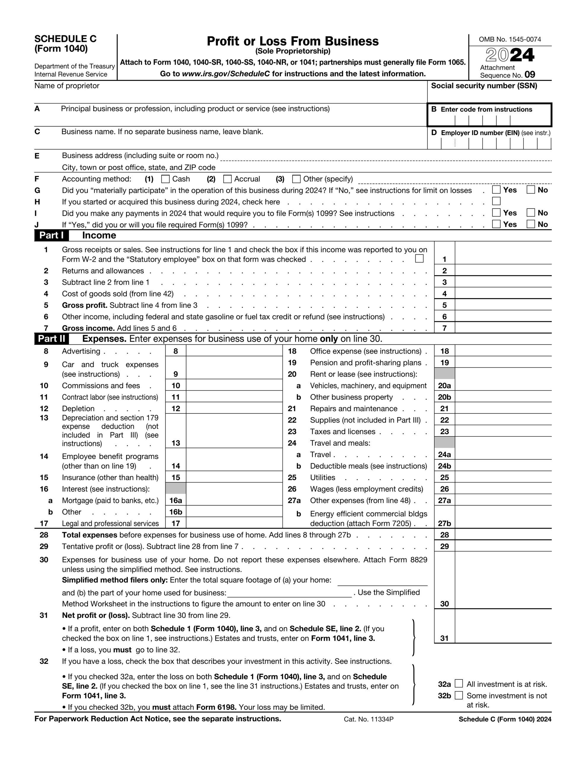 1040 Schedule C 2024 2025 Fill And Edit Online PDF Guru
