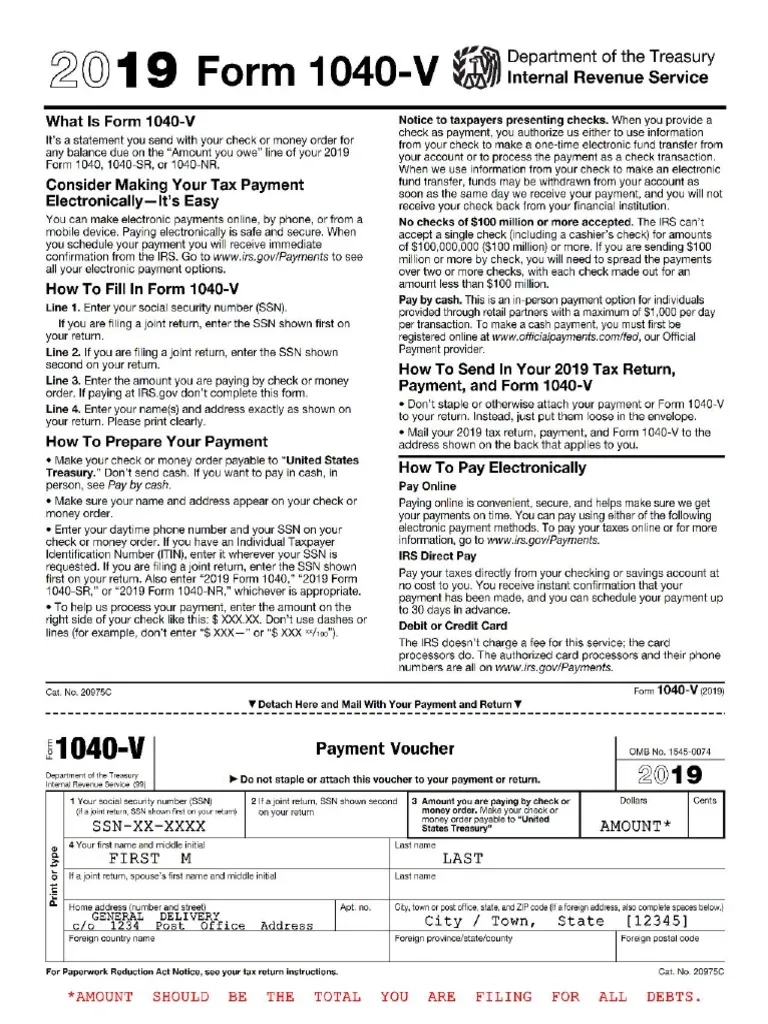 Irs Form 1040 V 2018 Payment Voucher