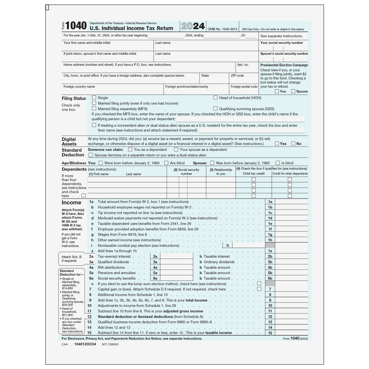 104012OC04 Form 1040 Official U S Individual Income Tax Return 