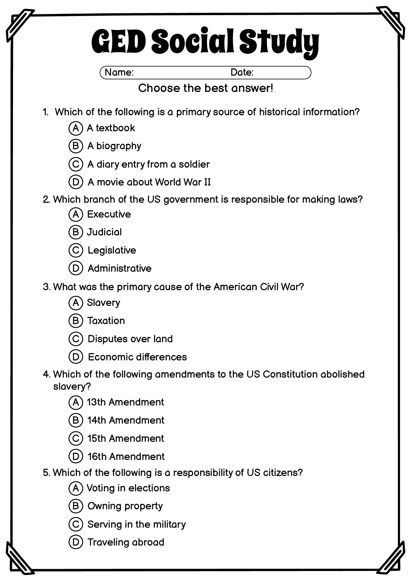 Printable Social Studies Worksheets Pdf