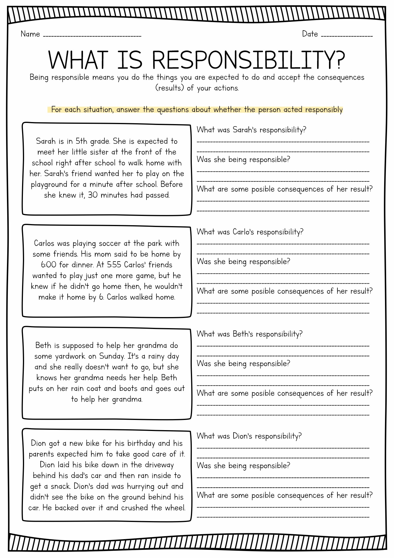 13 Printable Worksheets On Responsibility Free PDF At Worksheeto