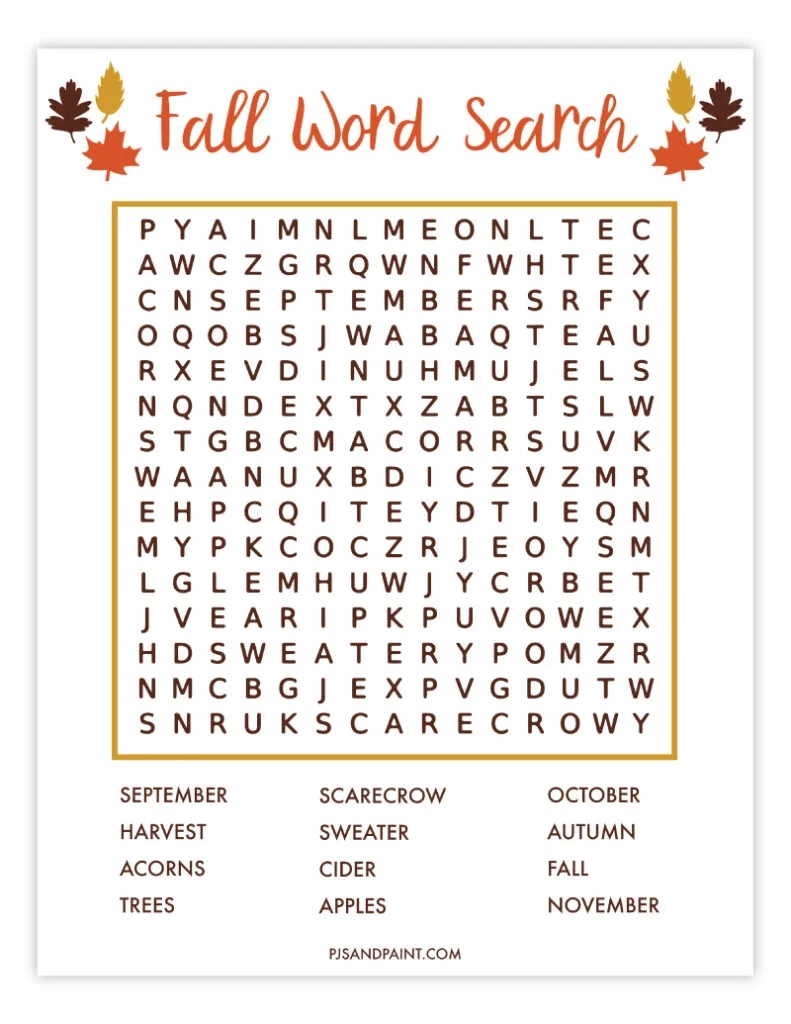 15 Free Printable Fall Games And Activities Pjs And Paint