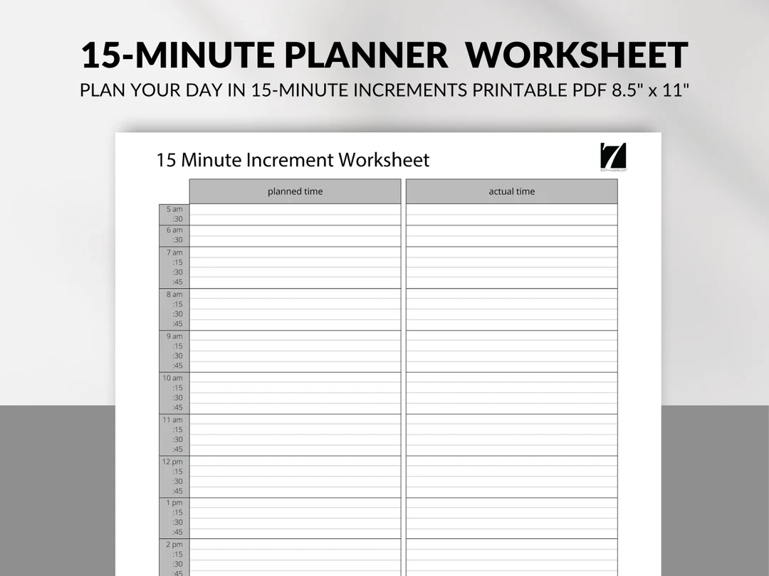 15 Minute Daily Planner Printable Time Management Worksheet PDF 