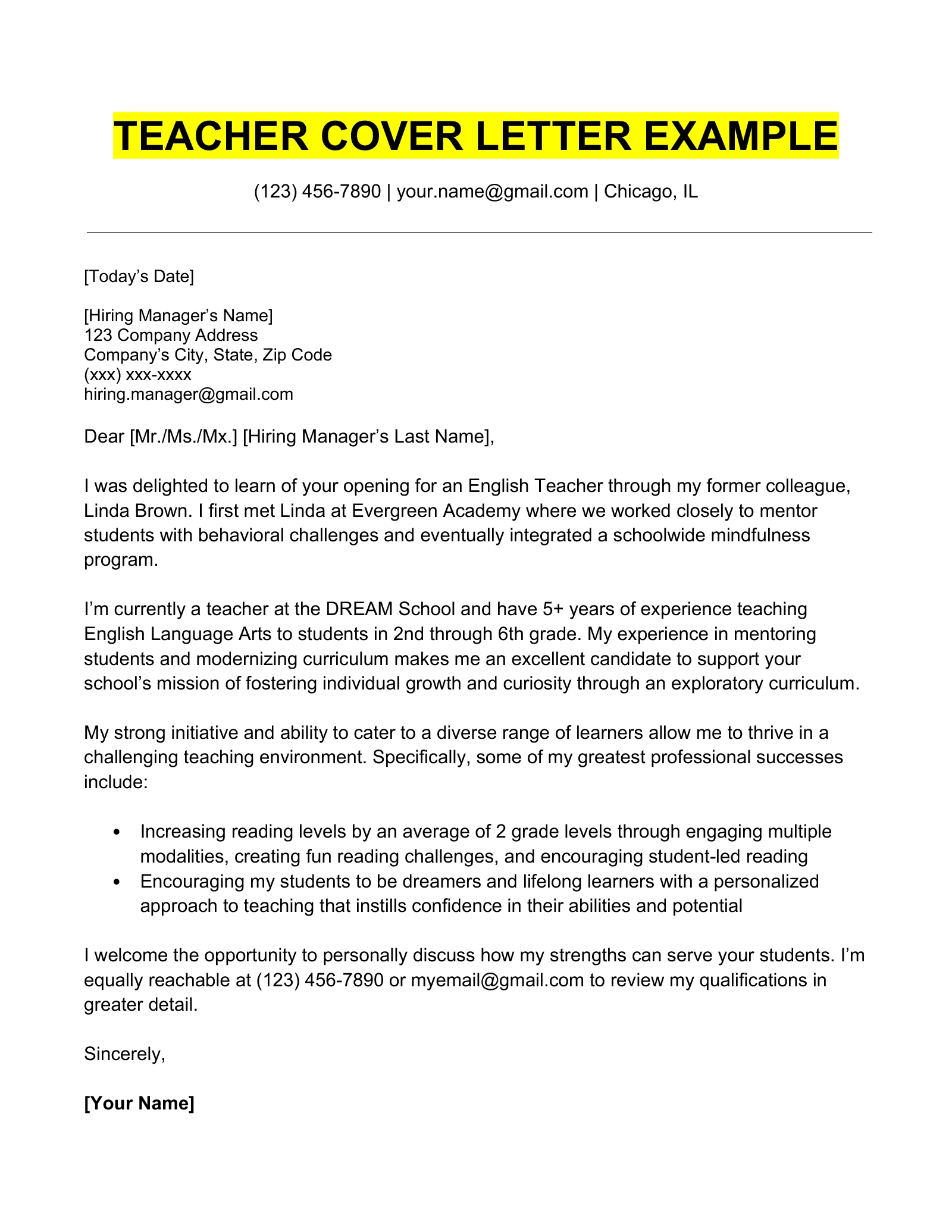 17 Teacher Cover Letter Examples amp Guide