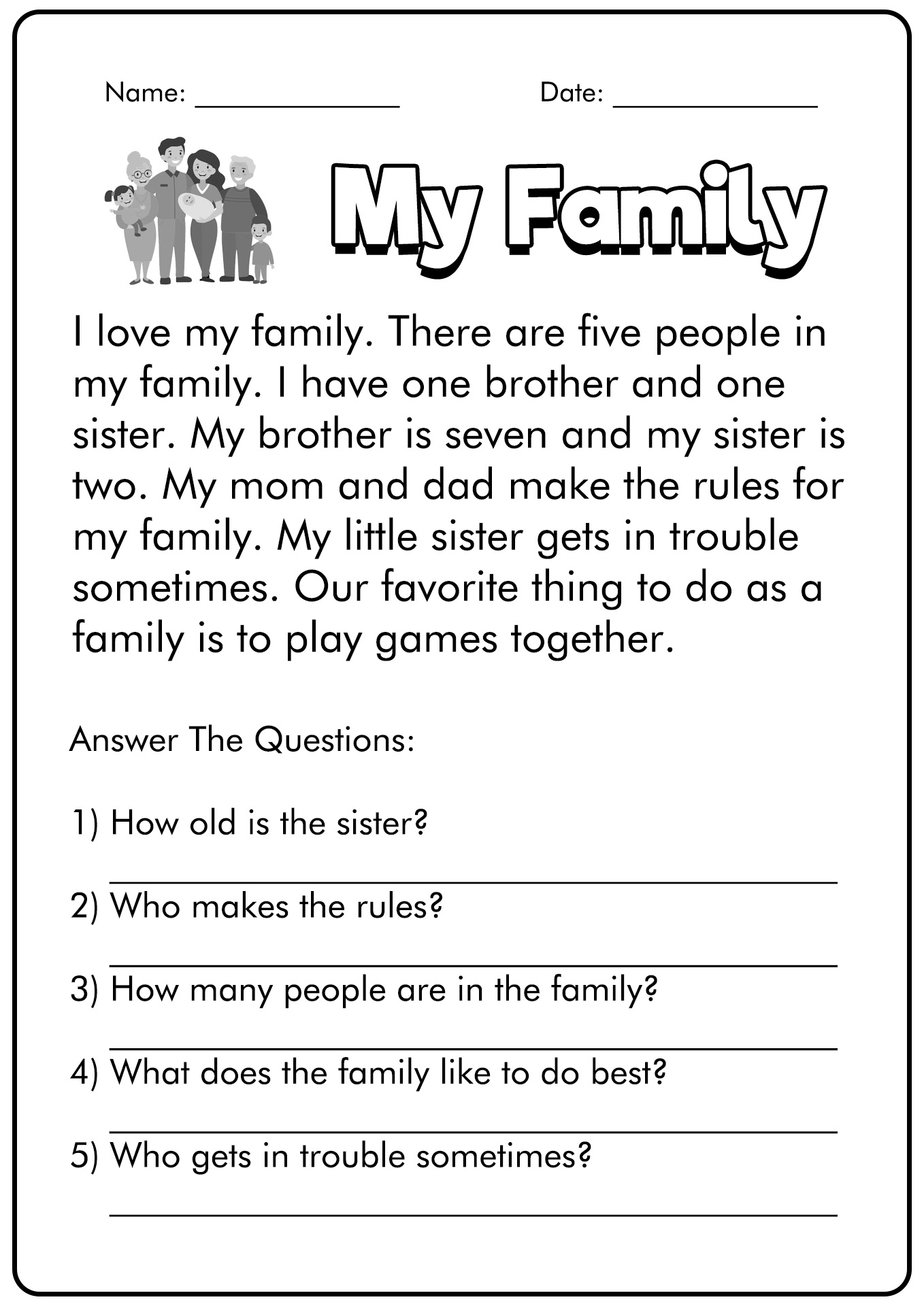 Free Printable Reading Comprehension Worksheets For 1st Grade