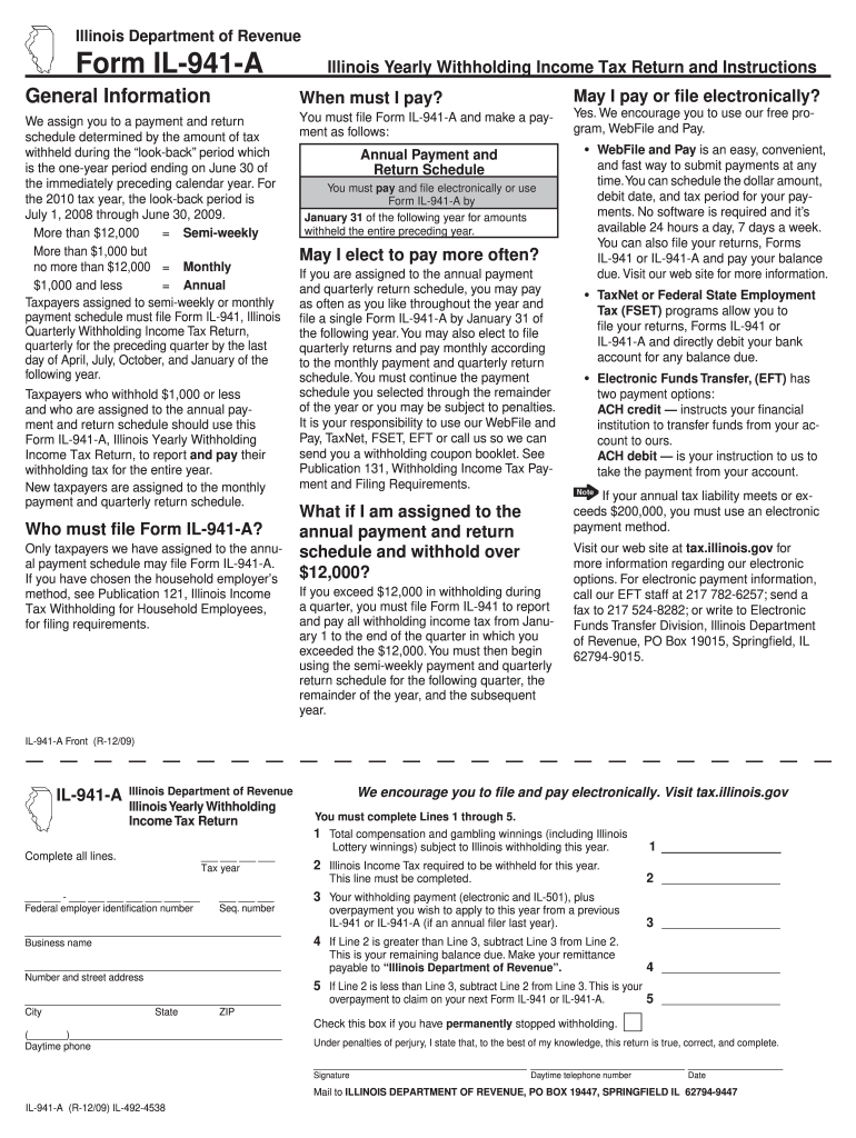 Printable Form Il 941 Illinois Withholding