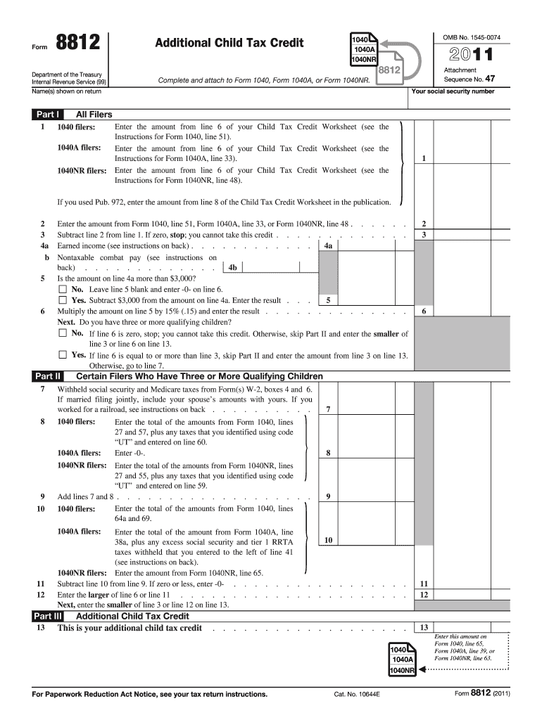 2011 2025 Form IRS 8812 Fill Online Printable Fillable Blank 