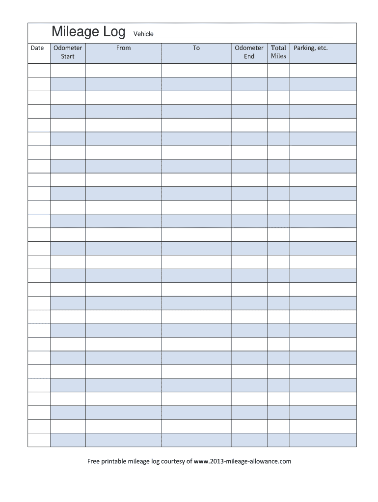 2013 2025 Form Mileage Allowance Free Printable Mileage Log Fill 