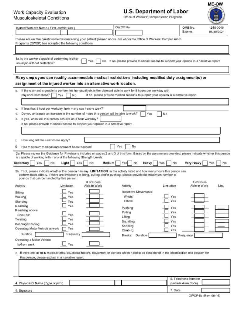 2014 2025 Form DoL OWCP 5c Fill Online Printable Fillable Blank 