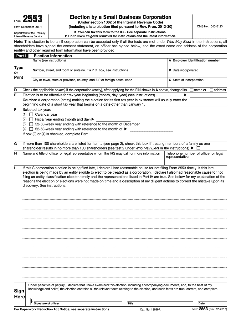 2017 2025 Form IRS 2553 Fill Online Printable Fillable Blank 