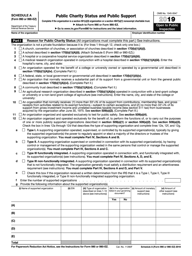 2019 Form 990 Schedule A Fill Out amp Sign Online DocHub