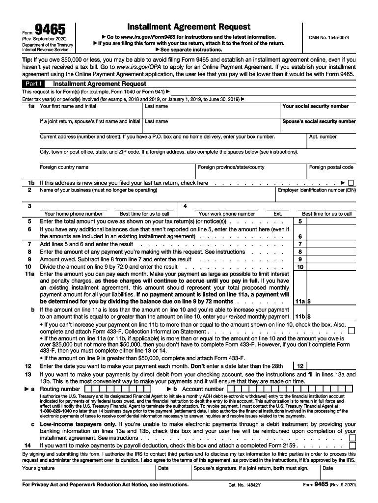 2020 2025 Form IRS 9465 Fill Online Printable Fillable Blank 