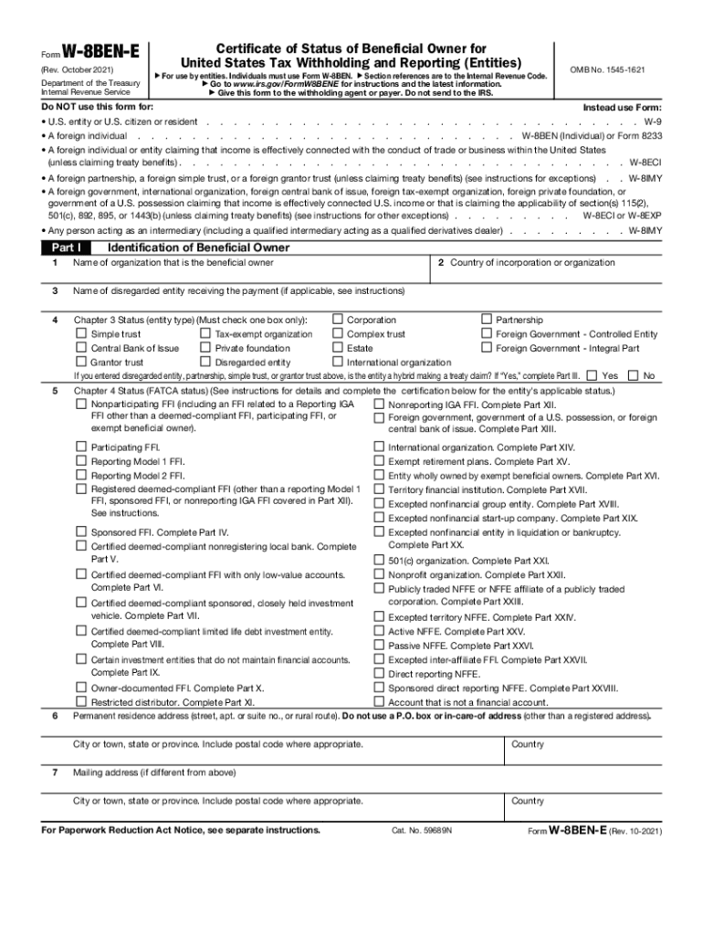 2021 2025 Form IRS W 8BEN E Fill Online Printable Fillable 