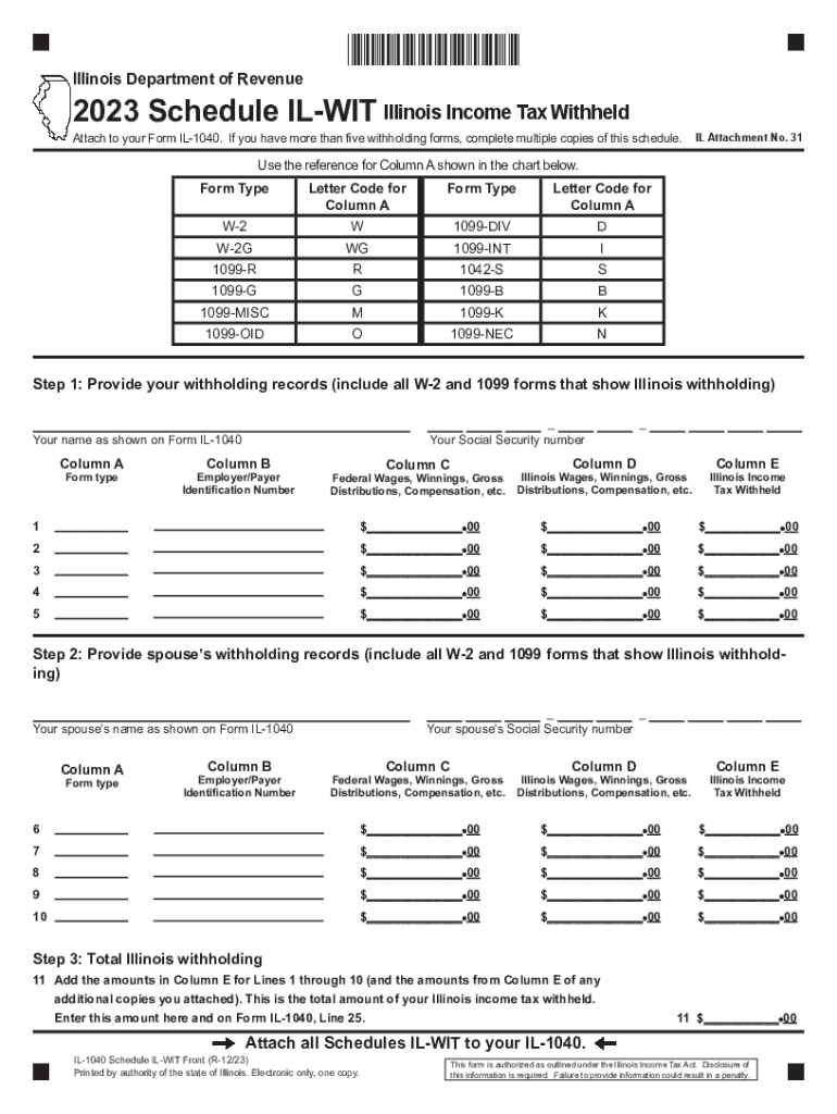Illinois 1040 Printable Form