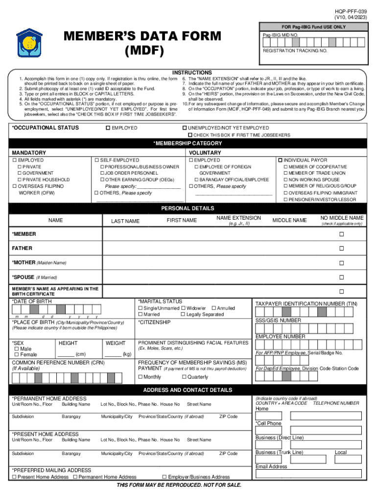 2023 2025 Form PH Pag IBIG HQP PFF 039 Fill Online Printable 