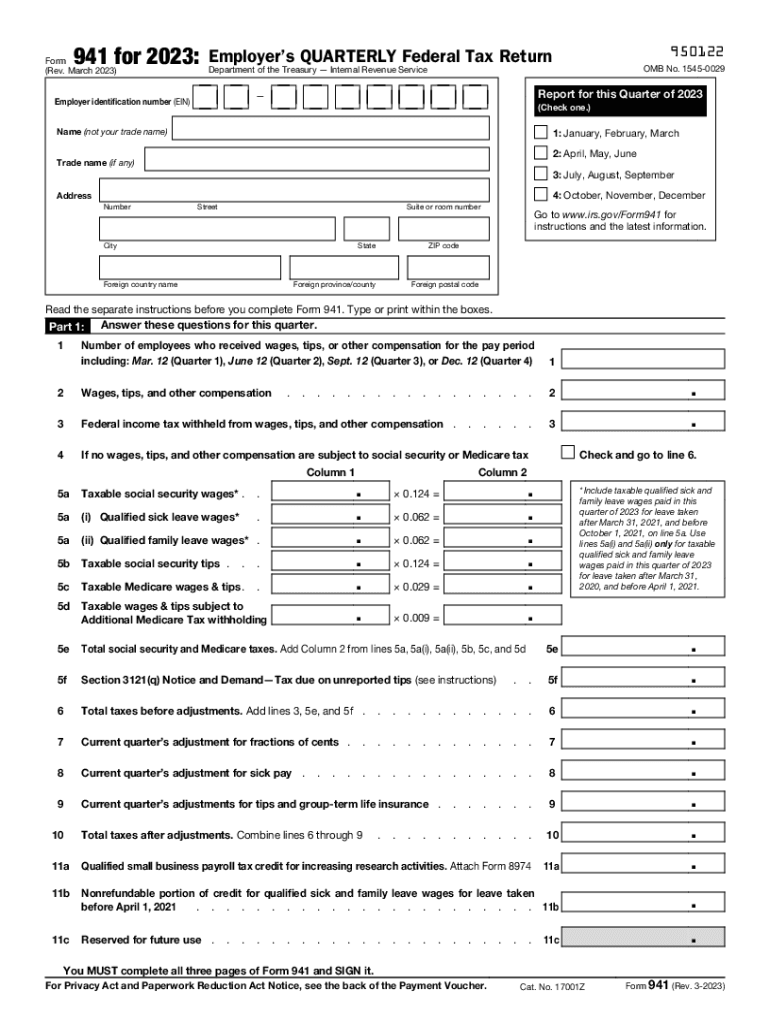 2023 Form IRS 941 Fill Online Printable Fillable Blank PdfFiller