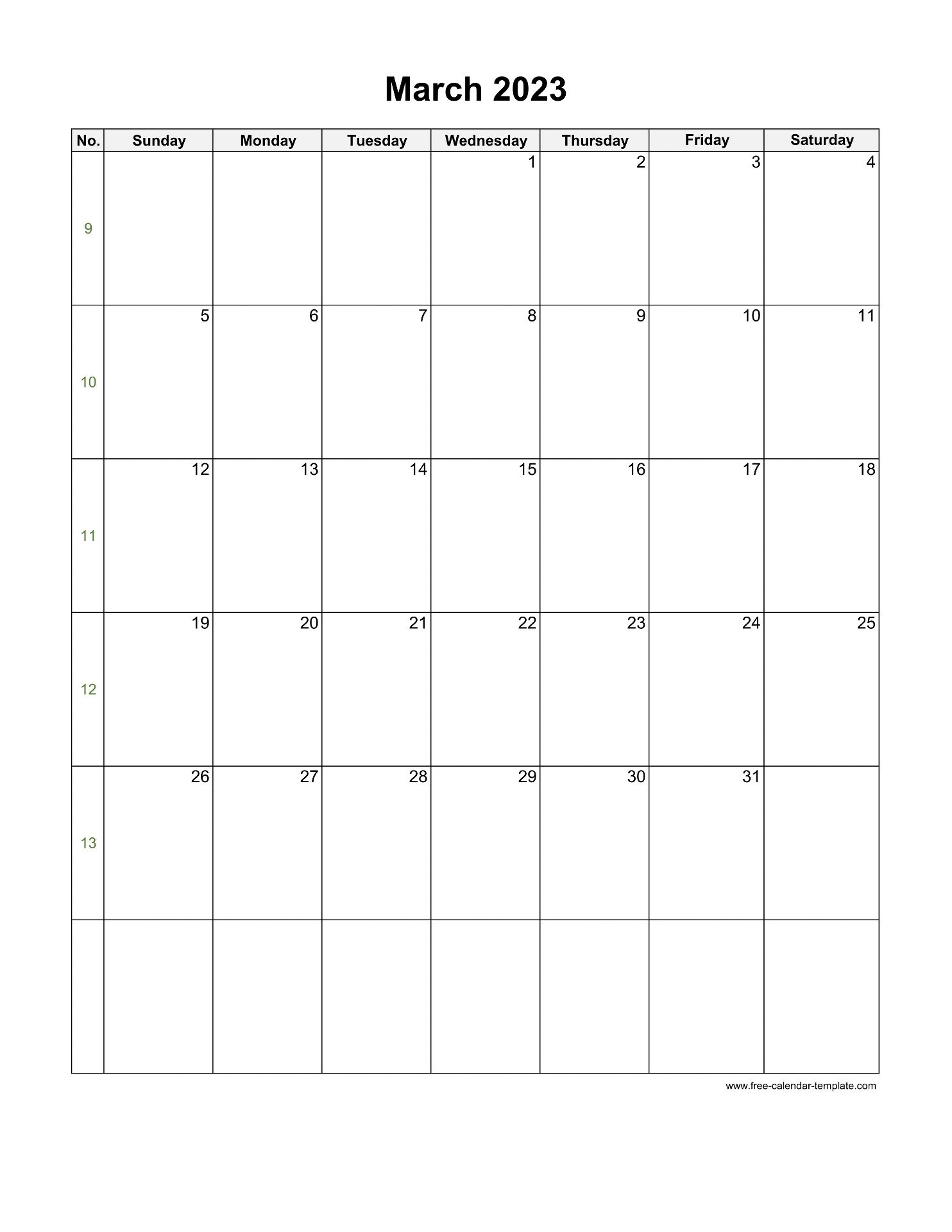 Freee Printable March Blank Calendar