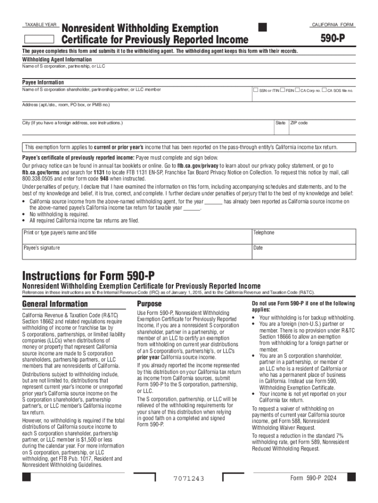 2024 Form CA FTB 590 P Fill Online Printable Fillable Blank 