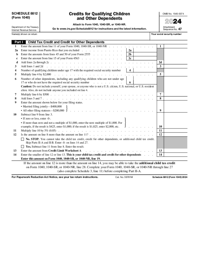 2024 Form IRS 1040 Schedule 8812 Fill Online Printable 