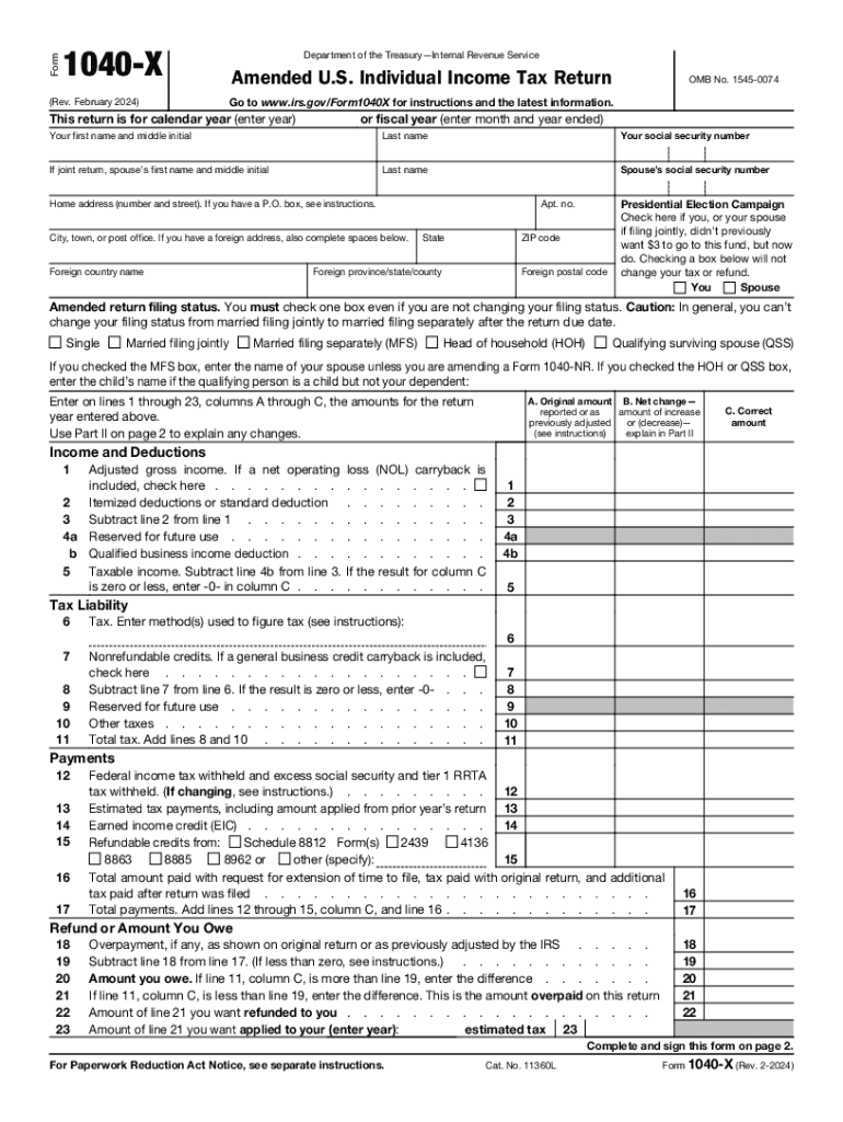 2024 Form IRS 1040 X Fill Online Printable Fillable Blank 