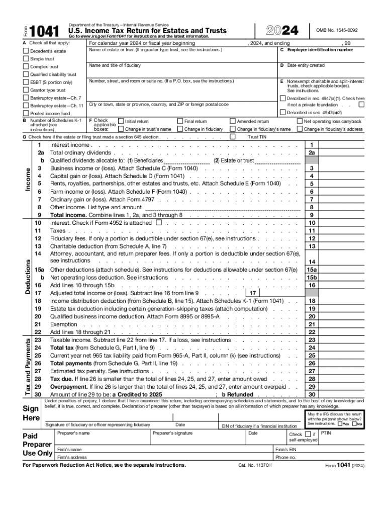 2024 Form IRS 1041 Fill Online Printable Fillable Blank PdfFiller