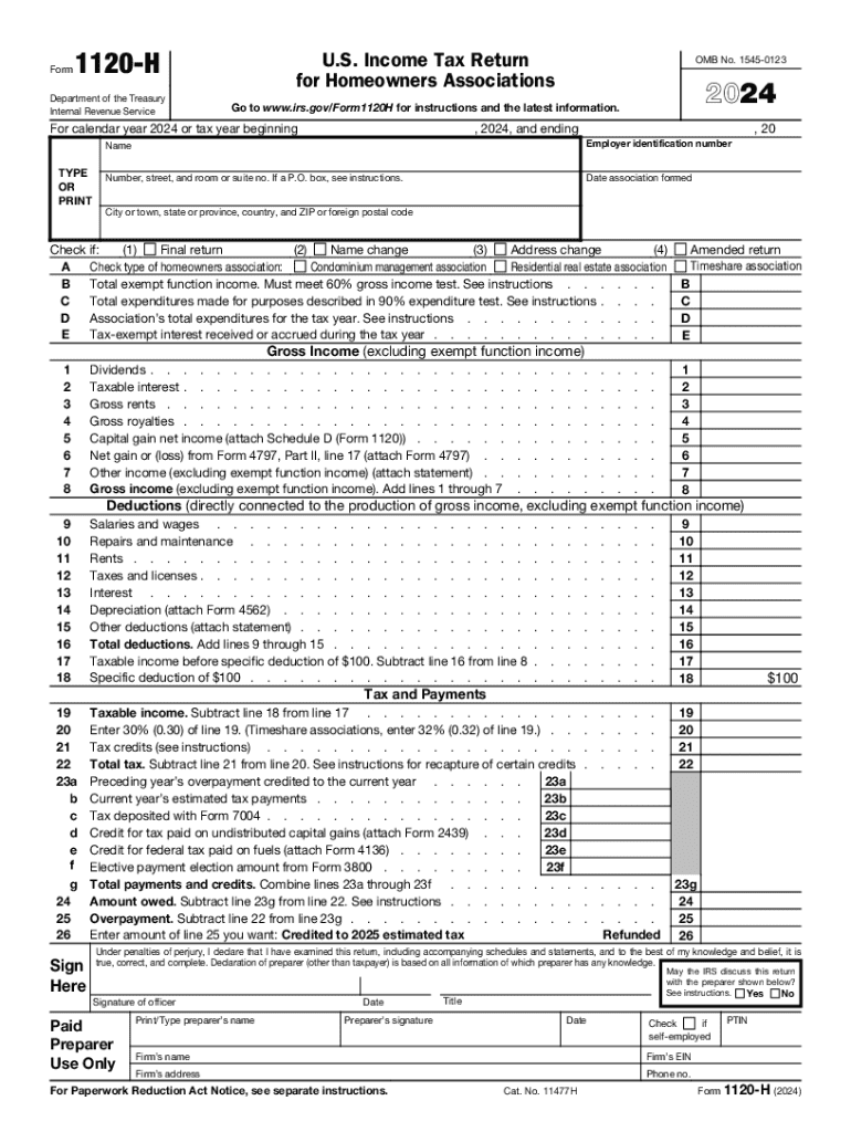 2024 Form IRS 1120 H Fill Online Printable Fillable Blank 