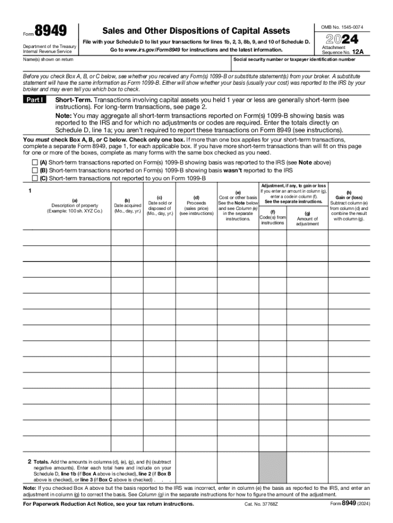2024 Form IRS 8949 Fill Online Printable Fillable Blank PdfFiller