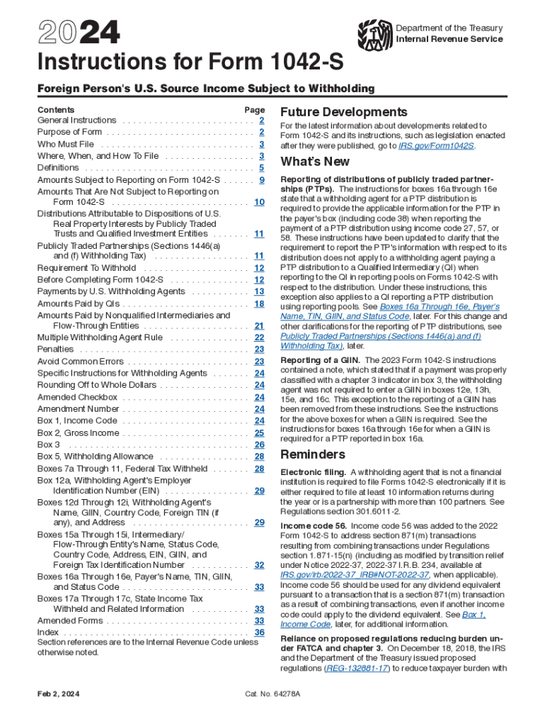 2024 Form IRS Instruction 1042 S Fill Online Printable Fillable 