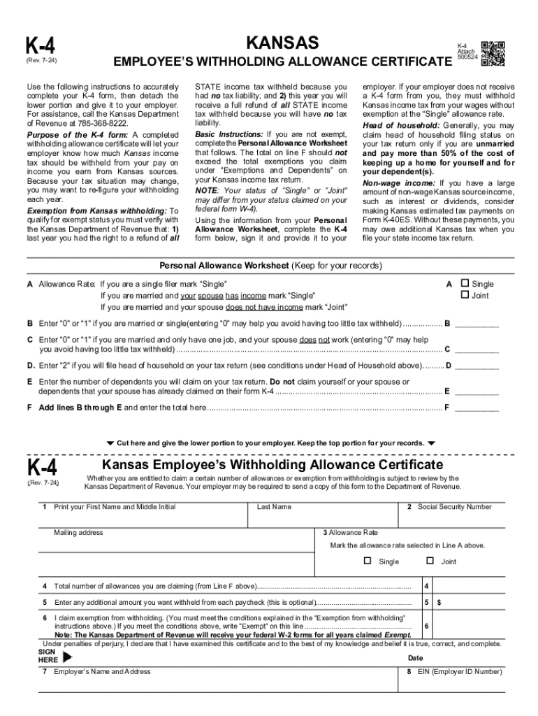 2024 Form KS DoR K 4 Fill Online Printable Fillable Blank 