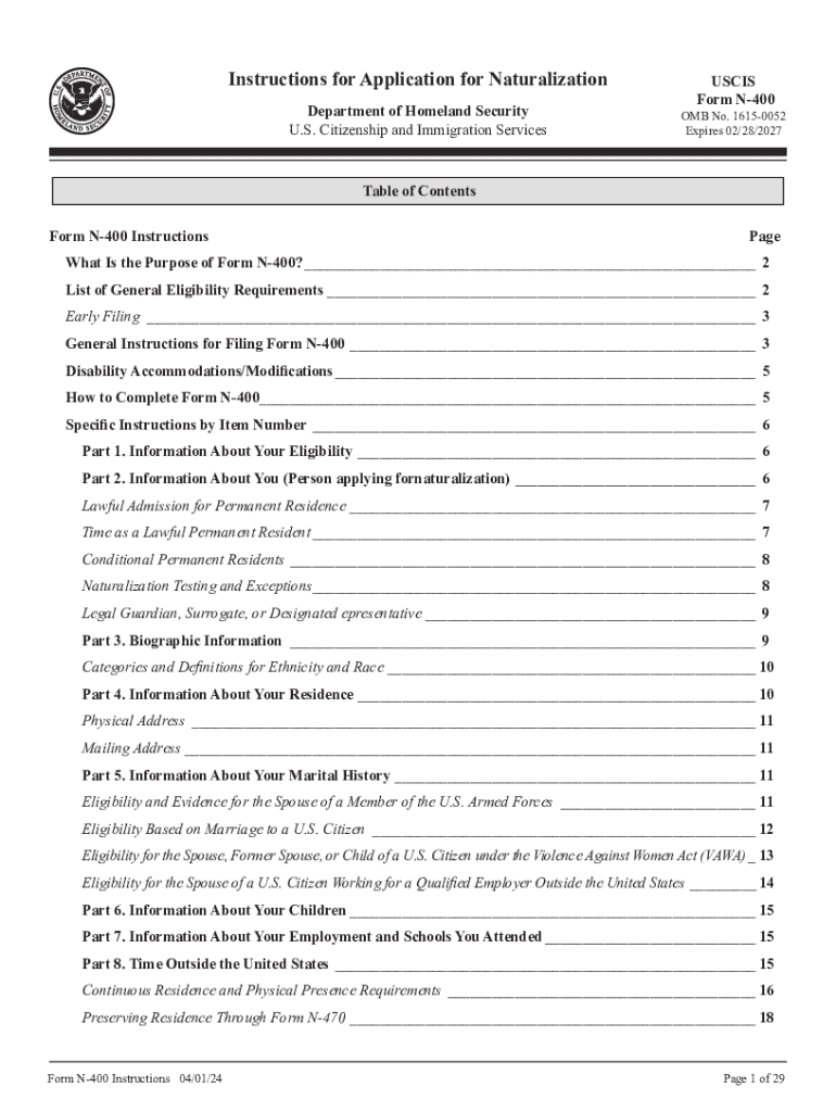 N 400 Form 2024 Fee