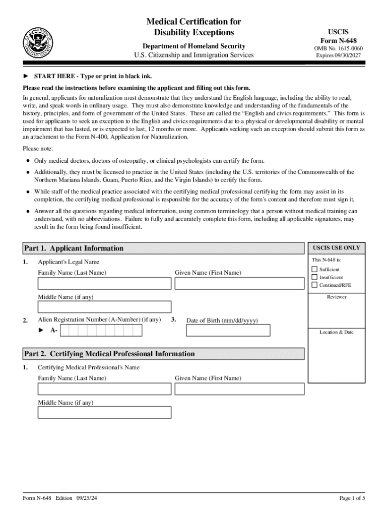 2024 Form USCIS N 648 Fill Online Printable Fillable Blank 
