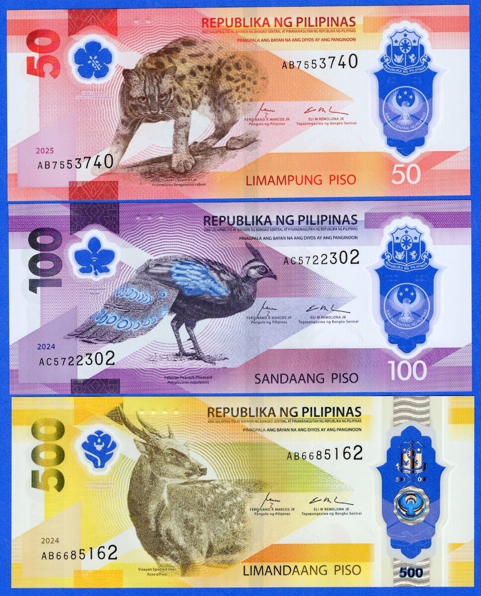 2025 2024 Philippines NEW POLYMER Set 50 100 500 Piso UNC 