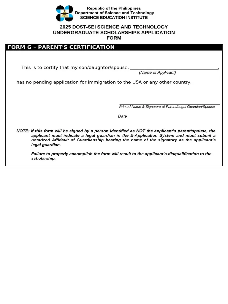 2025 DOST SEI ST Undergraduate Application Form G Final PDF