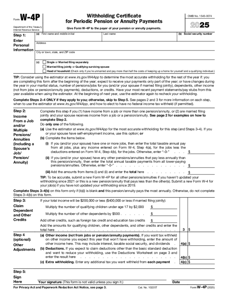 2025 Form IRS W 4P Fill Online Printable Fillable Blank PdfFiller